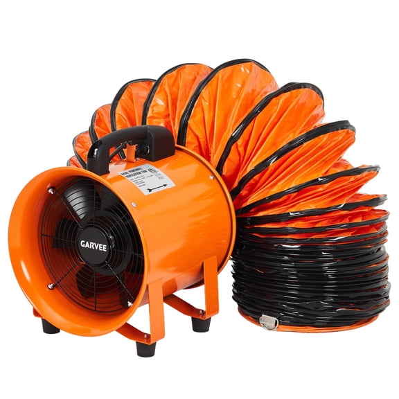 8 Inch Air Mover Blower Fan, Portable Industrial Exhaust Fan with 16.4 ft Flexible Duct Hose, 1100 CFM Low-Noise Utility Blower Fan/Extractor/Ventilator for Basements, Workshops, Warehouses