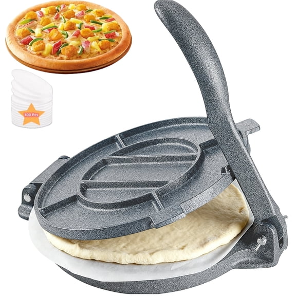 START MAKERS Aluminum 8 inch Tortilla Press with 100 Non Stick Papers, Manual Tortilla Maker for Tortillas Roti Tacos and Quesadillas