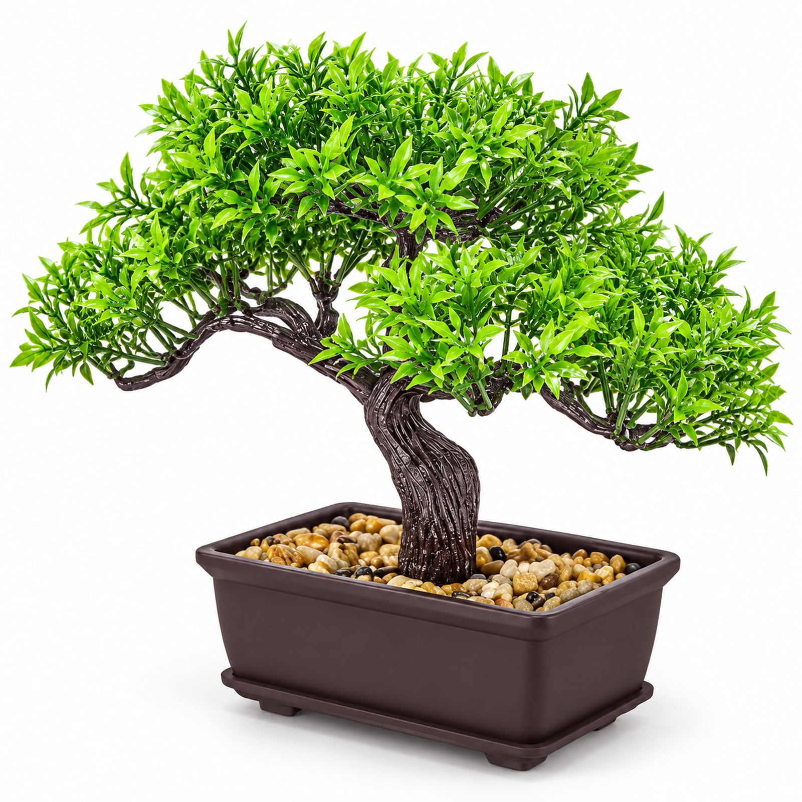 8-Inch Artificial Ficus Bonsai Tree with Brown Planter, 11-Inch Canopy ...