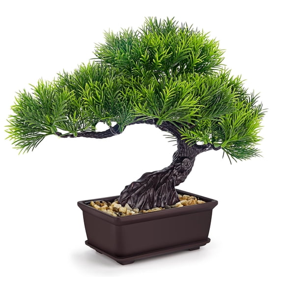 8 Inch Artificial Pine Bonsai Tree Small Fake Potted Plants Realistic Lifelike Faux Pine for Zen Japanese Home Office Desk Bathroom Shelf Decor