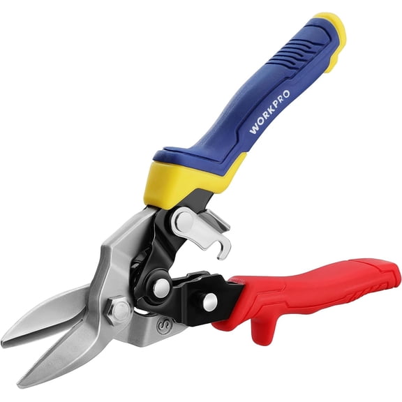 8 Inch Aviation Snips, Straight Cut, Heavy Duty Metal Cutter with Safety Latch and Non-slip Handle, Cr-V Steel Sharp Teeth, Aviation Snips for Cutting Metal Sheet