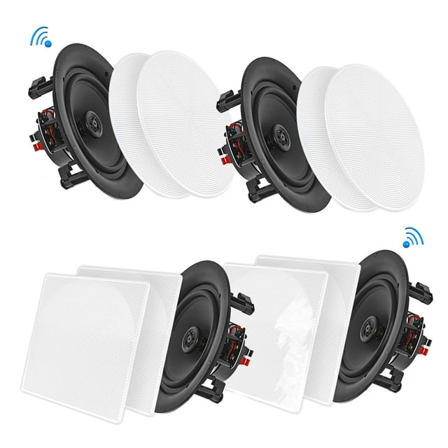 8 Inch BT Ceiling / Wall Speaker Kit, Flush Mount 2-Way Home Speakers, 250 Watt (4 Speakers)