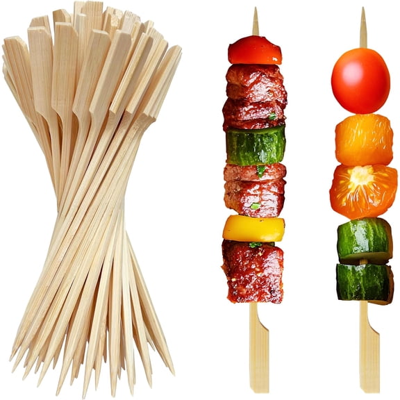 8 Inch Bamboo Skewers 200 Pieces Kebab BBQ Bamboo Strip Fruit Kebab Wooden Paddle BBQ (8 Inch)
