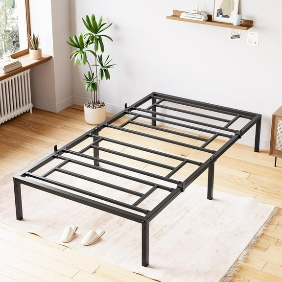 8 Inch Bed Frame - Sturdy Metal Platform Twin Size,Metal Bed Frame Heavy Duty Steel Slat Support,Easy Assembly Noise Free with Storage Space No Box Spring Needed, Black