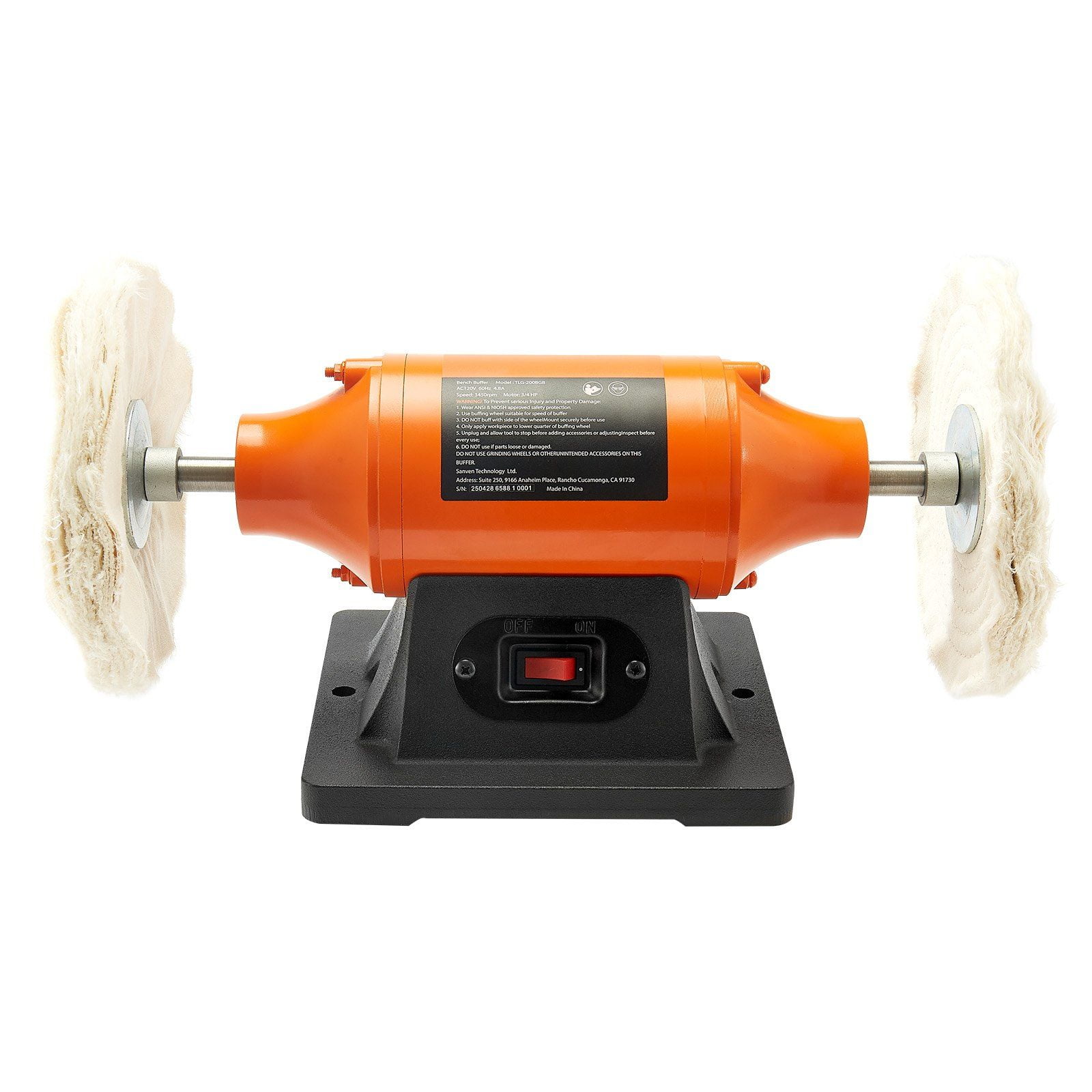 8-Inch Bench Buffer Polisher 3/4 HP 3450RPM, Heavy-Duty Dual-Wheel Machine for Metal, Wood, Jewelry, Glass Polishing, Stable Cast Iron Base, Compact and Portable for DIY and Professional Workshops