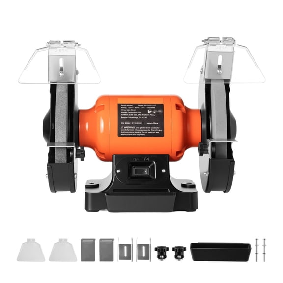 8 Inch Bench Grinder, 3450 RPM Single Speed, 550W Metal Grinding Machine with 36/60 Grit Wheels, Adjustable Eye Shield, Work Rest for Sharpening