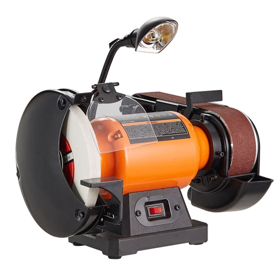 8 Inch Bench Grinder with 2 x 28 Inch Belt Sander Combo, 2.5A Induction Motor 3600 RPM Grinding and Sharpening Machine with Adjustable Belt Angle, LED Light for Metalworking Woodworking