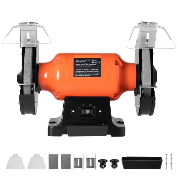 8-Inch Bench Grinder with 750W Motor, 3450 RPM High-Speed Grinding, 36/60 Grit Wheel&Adjustable Shield for Sharpening and Polishing