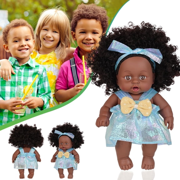 8 Inch Black Baby Doll Toys,Flexible Joint Pose Toys,Soft Comfort Body Toys,Hair Styling Play Toys,Interactive Companion Toys,Early Social Skill Toys,Safe Durable Doll Toys,Children Birthday Toys