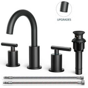 Black Widespread Bathroom Faucets for Sink 3 Hole, 8inch Water Faucet with Metal Pop-up Drain, Aerator and cUPC Supply Hoses, Modern 2 Handle Stainless Steel Vanity Faucet