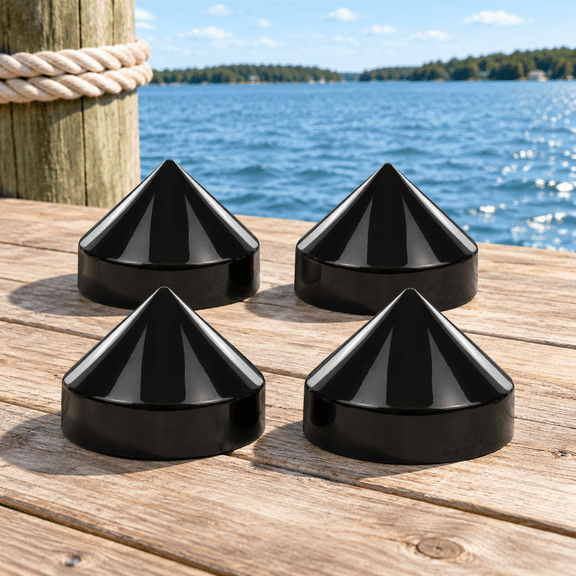 8 Inch Black Cone Style Dock Piling Caps, 4 Pack, Marine Pylon Pole Covers for Docks and Piers