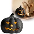 thumbnail image 1 of 8 Inch Black Halloween Jack O Lantern with LED Tea Candle, Resin Spooky Light Up Pumpkin, Warm Glow Decor for Front Porch Tabletop Yard Trick Or Treat Halloween Home Party Decor, 1 of 5
