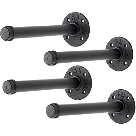 8 Inch Black Industrial Pipe Floating Clothing Rack, Wall-Mounted Heavy-Duty Garment Rack, 4 Pack