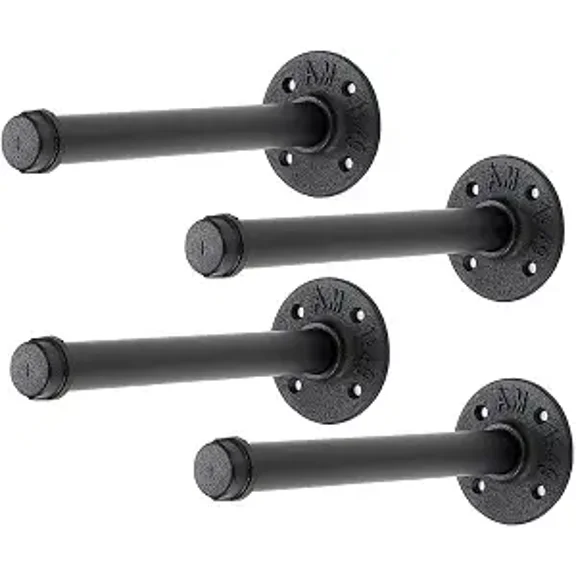 8 Inch Black Industrial Pipe Floating Clothing Rack Wall Mounted Heavy Duty Garment Rack 4 Pack