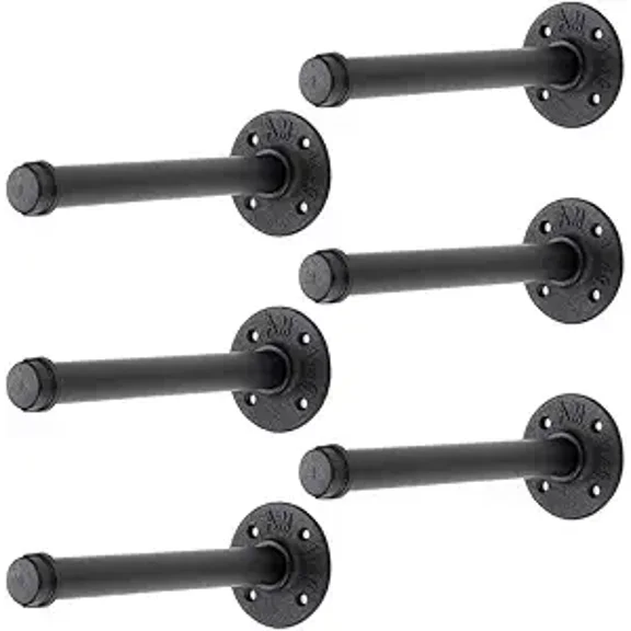 8 Inch Black Industrial Pipe Floating Clothing Rack Wall Mounted Heavy Duty Garment Rack 6 Pack