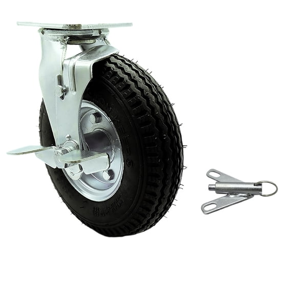 8 Inch Black Pneumatic Wheel Swivel Caster with Brake and Bolt Swivel Lock SCC