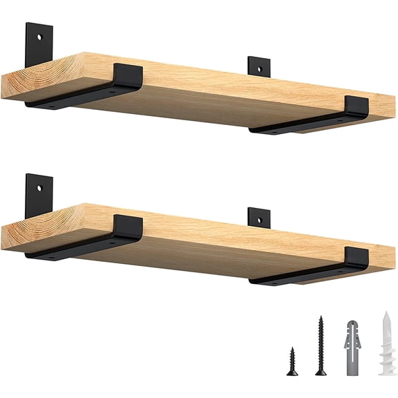 8 Inch Black Shelf Brackets (Fit 7.25" Board) 4-Pack, Heavy Duty Floating Shelf Hardware, Wall Brackets for Shelving, Mantel, Kitchen, Bathroom