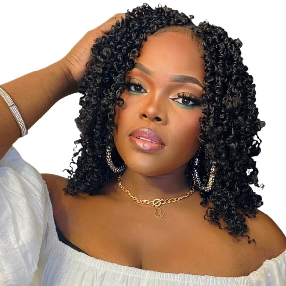 8-Inch Black Short Twisted Braid Crochet Hair Bundle with Natural Curls - 30 Strands for Voluminous Styles