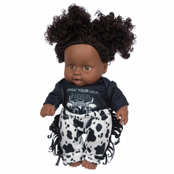 8-Inch Black Vinyl Doll Realistic Features Curly Hair Collectible Art Figure Photography Prop Companion