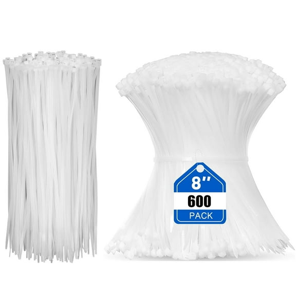 8 Inch Black Zip Ties (600 Pack), 35 LBS Tensile Strength, Self-Locking Nylon PA66 UV Resistant Cable Ties for Indoor and Outdoor Use