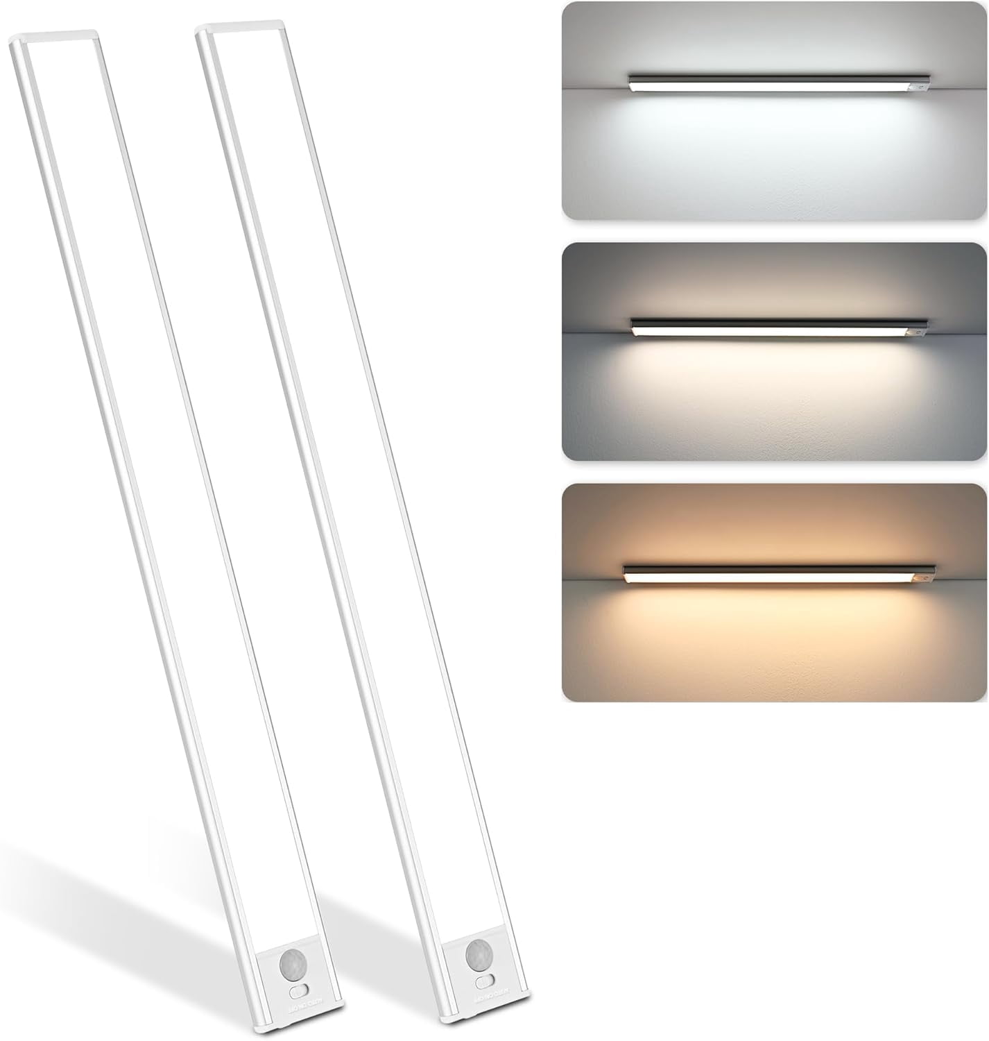 8 Inch Under Cabinet Lighting, 2 Pack Recharable Motion Sensor LED Closet Lights Indoor, Magnetic Dimmable Counter Light with 3 Colors for Kitchen, Stairs