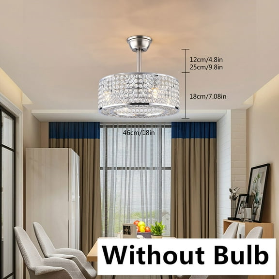 8 Inch Caged Ceiling Fan Light Without Bulb LED Lamp Crystal LED Crystal With Remote & Timing