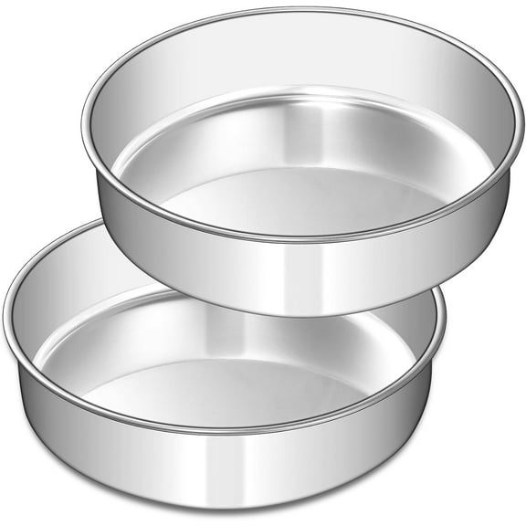 8 Inch Cake Pan Set 2 Pack Stainless Steel Round Layer Baking Tins Leak Proof