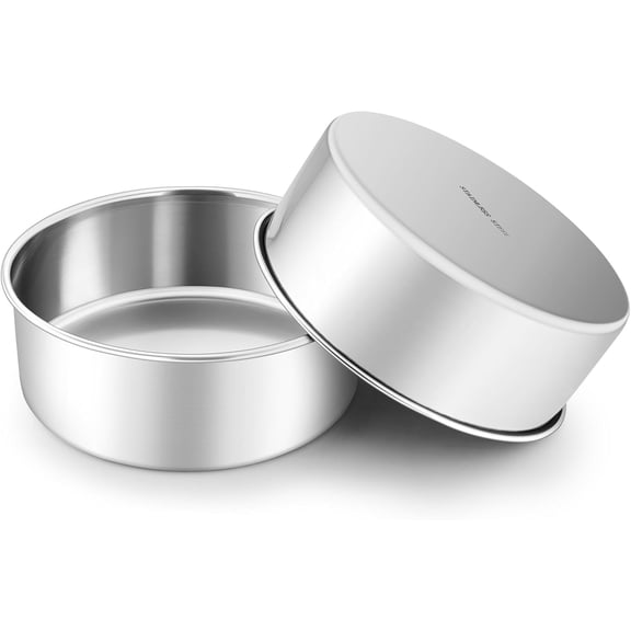8 Inch Cake Pan, Stainless Steel Circle Baking Pans Set, 2 Pieces Round Layer Cake Tin for Wedding Birthday, Even Heating, Non Toxic & Healthy, Heavy-Duty, Dishwasher Safe
