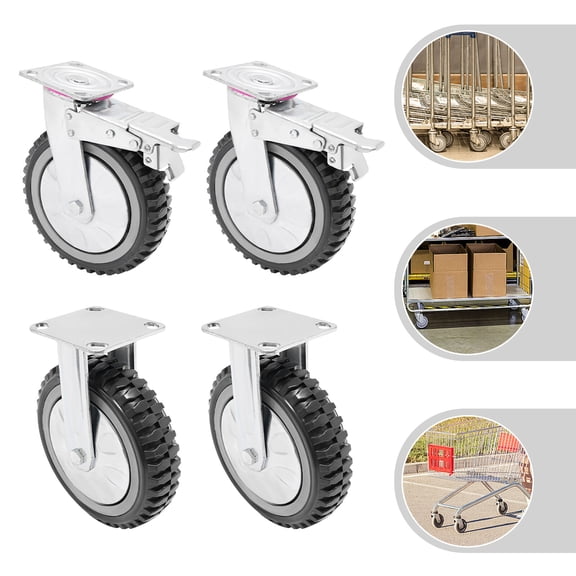 8 Inch Caster Wheels Set of 4, Heavy Duty 360 Swivel Plate Casters, Rubber Knobby Tread with Ball Bearing, 1322.7LBS Load Capacity for Carts Workbenches