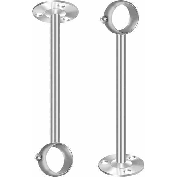 8 Inch Ceiling Curtain Rod Brackets, Stainless Steel Ceiling Mount Curtain Rod Bracket Curtain Rod Hooks, Heavy Duty Ceiling Curtain Rod Holder for 1 Inch Drape Poles, 2 Pack, Silver