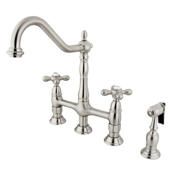 8 Inch Center Kitchen Faucet With Brass Side Sprayer - Satin Nickel