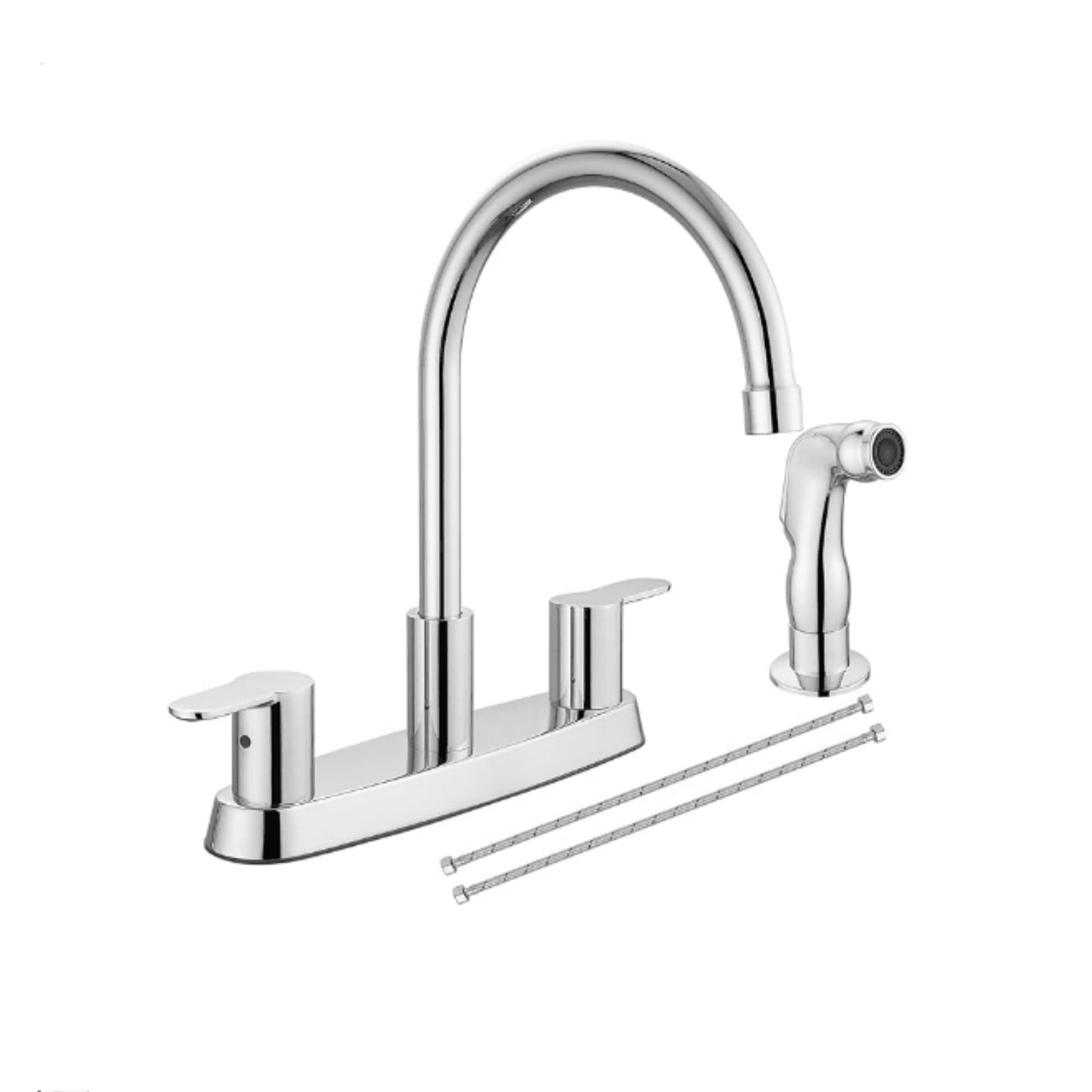 8 Inch Centerset Kitchen Faucet for Sink 3 Hole Dual Handle Kitchen Sink Faucets High Arc 360 Degree Rotating Spout with Supply Lines, Polished Chrome, with Side Sprayer