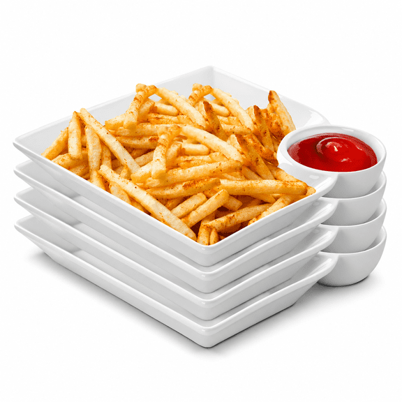 8 Inch Ceramic Divided Chip and Dip Serving Plates, Set of 4 White