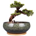thumbnail image 1 of Stillaflora 8 inch Green Ceramic Planter with Drainage Hole & Saucer,Shallow Plant Pots for Bonsai Trees Cacti Housewarming Gift Home Decor, 1 of 8