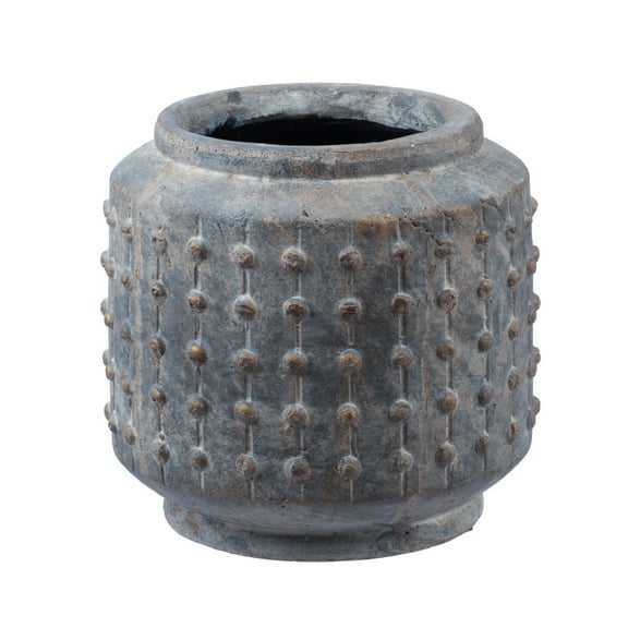 8 Inch Ceramic Planter, Round Curved Bubbled Texture, Weathered Gray Finish- Saltoro Sherpi