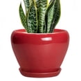 thumbnail image 1 of Ordivic 8 inch Glossy Red Ceramic Flower Pot with Drainage Hole & Saucer | Modern Round Planter for Indoor Plants & Christmas Decor, 1 of 7
