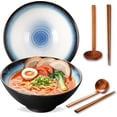 thumbnail image 1 of 8 Inch Ceramic Ramen Bowl Set of 2, 40oz  Bowls with Spoons & Chopsticks,Durable,Microwave & Dishwasher Safe, for Ramen,Pho,Salad,Soup,Noodles,Mixing bowls(Midnight), 1 of 6