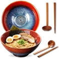 thumbnail image 1 of 8 Inch Ceramic Ramen Bowl Set of 2, 40oz Japanese Bowls with Spoons & Chopsticks,Durable,Microwave & Dishwasher Safe,Perfect for Ramen,Pho,Salad,Soup,Noodles，Mixing bowls（Carnelian）, 1 of 10