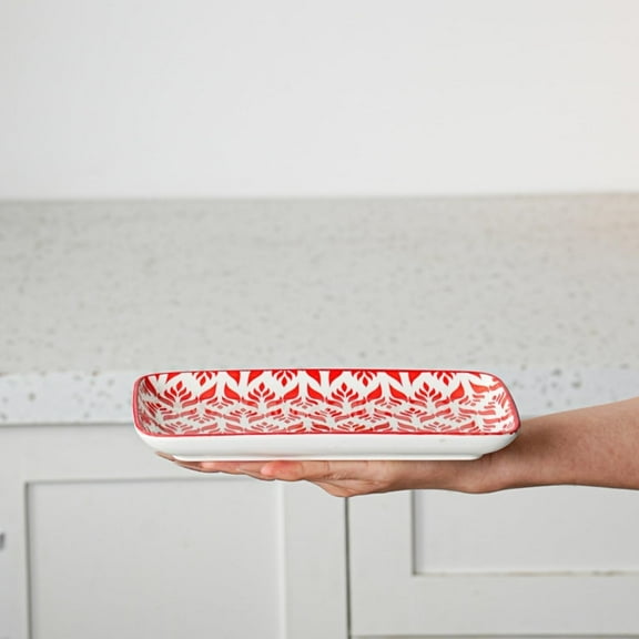 8 Inch Ceramic Rectangular Serving Plates Set - Microwave Dishwasher Safe Porcelain Dishes - Assorted Colors for Salad Pasta Sushi