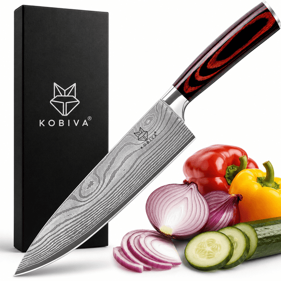 Kobiva 8 in Damascus Steel Ergonomic Handle Japanese Gyuto Chef Knife