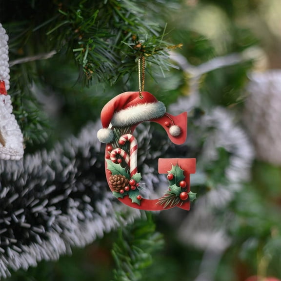 8-Inch Christmas Alphabet Ornaments - Personalized Acrylic Letter Decor for Trees, Wreaths & Stockings (Santa Hat Design, DIY Customizable Back)