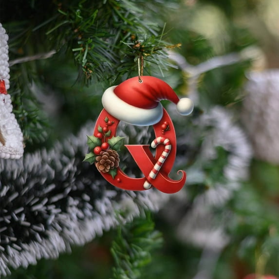 8-Inch Christmas Alphabet Ornaments - Personalized Acrylic Letter Decor for Trees, Wreaths & Stockings (Santa Hat Design, DIY Customizable Back)