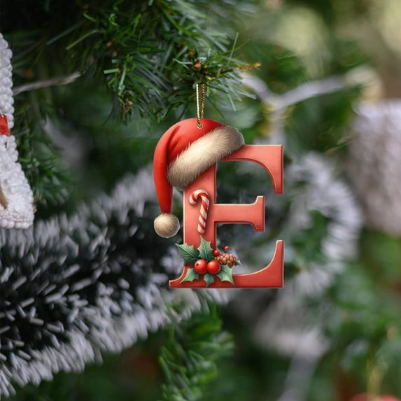 8-Inch Christmas Alphabet Ornaments - Personalized Acrylic Letter Decor for Trees, Wreaths & Stockings (Santa Hat Design, DIY Customizable Back)