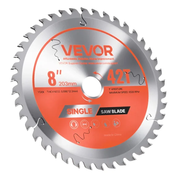 8 Inch Circular Saw Blade with 42 Alloy Teeth, 1 Inch Arbor, Fine Finish Wood Cutting Blade for Plywood, OSB, Hardwood, Features Noise-Reducing Heat Vents