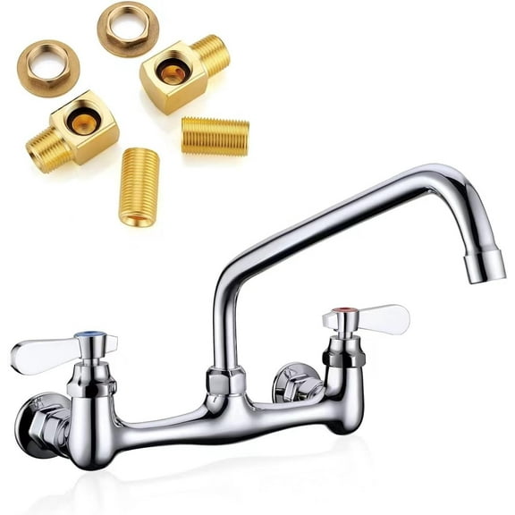 8 Inch Commercial Kitchen Wall Mount Faucet, 8 Inch Center Wall-Mount Utility Sink Faucets, 2 Handle Wall Mounted Faucets for Kitchen Laundry Room Restaurant