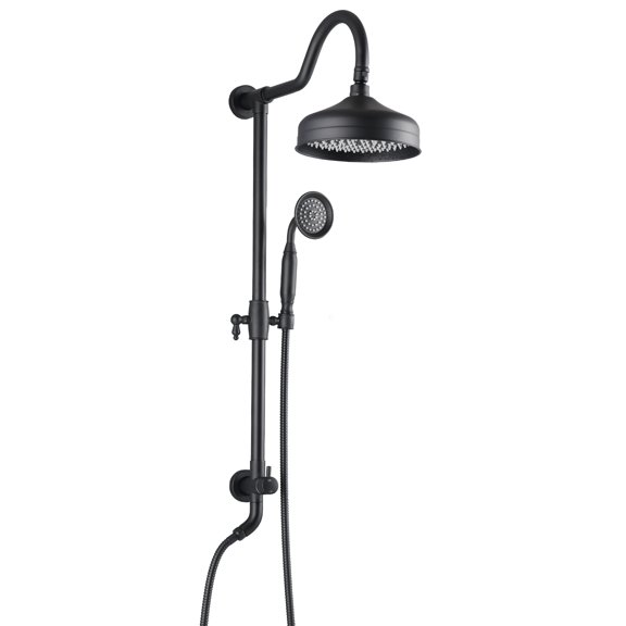 8-Inch Complete Rain Shower Combo System, Air-Injection Rainfall Spray, 3-Function Hand Shower, Wall Mounted in Matte Black