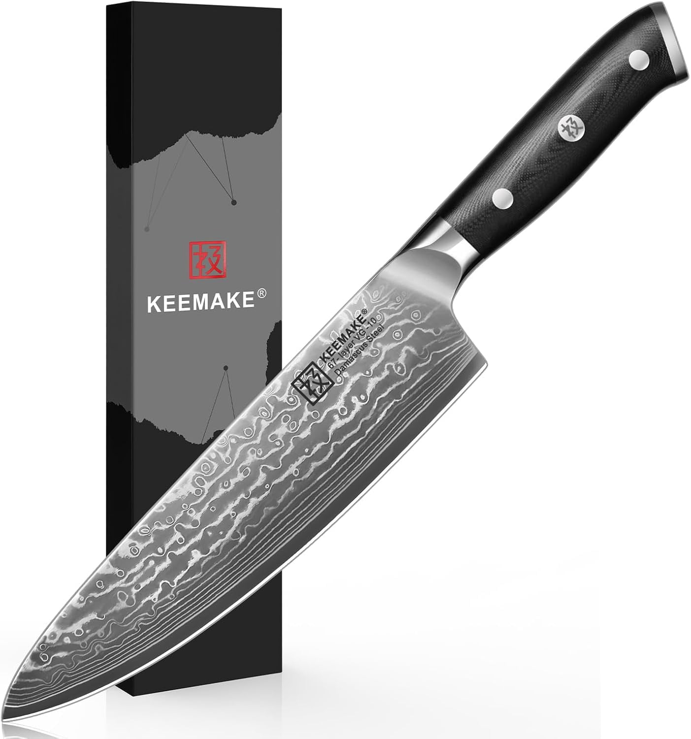 8 Inch Damascus Chef Knife, 67 Layer Japanese VG10 Core Steel Kitchen