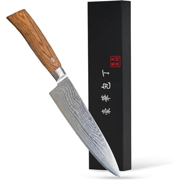 8 Inch Damascus Chef Knife, Professional Kitchen Knife with VG10 Steel Core 67 Layers, Full Tang Sharp Cooking Knife with Ergonomic Walnut Handle, Gift Box Included