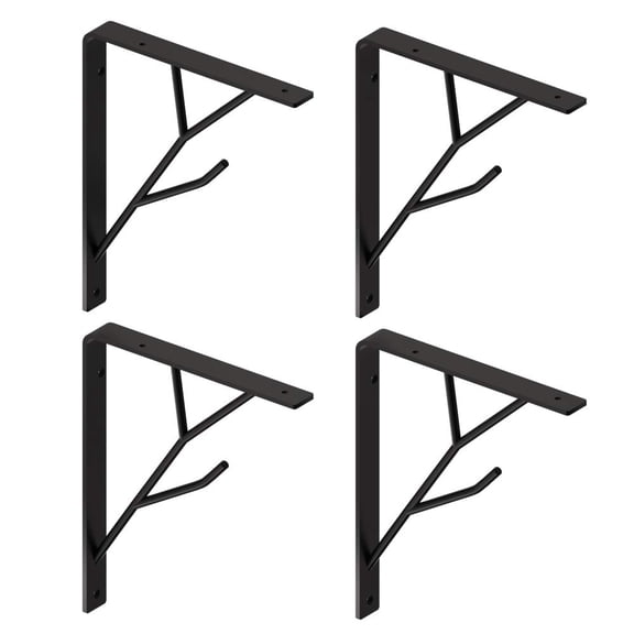 8 Inch Decorative Shelf Brackets, Heavy Duty Floating Shelves, Wall Mount Shelving Bracket, Hardware L Shape Tree Branch Metal Corner Brace Supporter for DIY Open Shelving, 4 Packs Gold