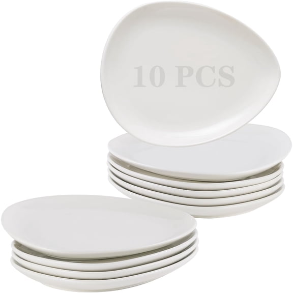 8 Inch Dessert Plates Set of 10, Ceramic Salad Plates, Lotus Shaped Appetizer Plate, Small White Dinner Plates for Cake Waffles Snacks Side Dish, Oven Microwave Dishwasher Safe